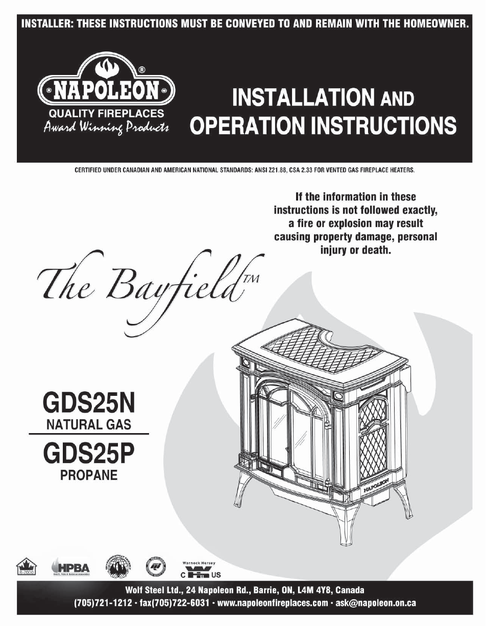 Napoleon Fireplaces GDS25P User Manual | 28 pages