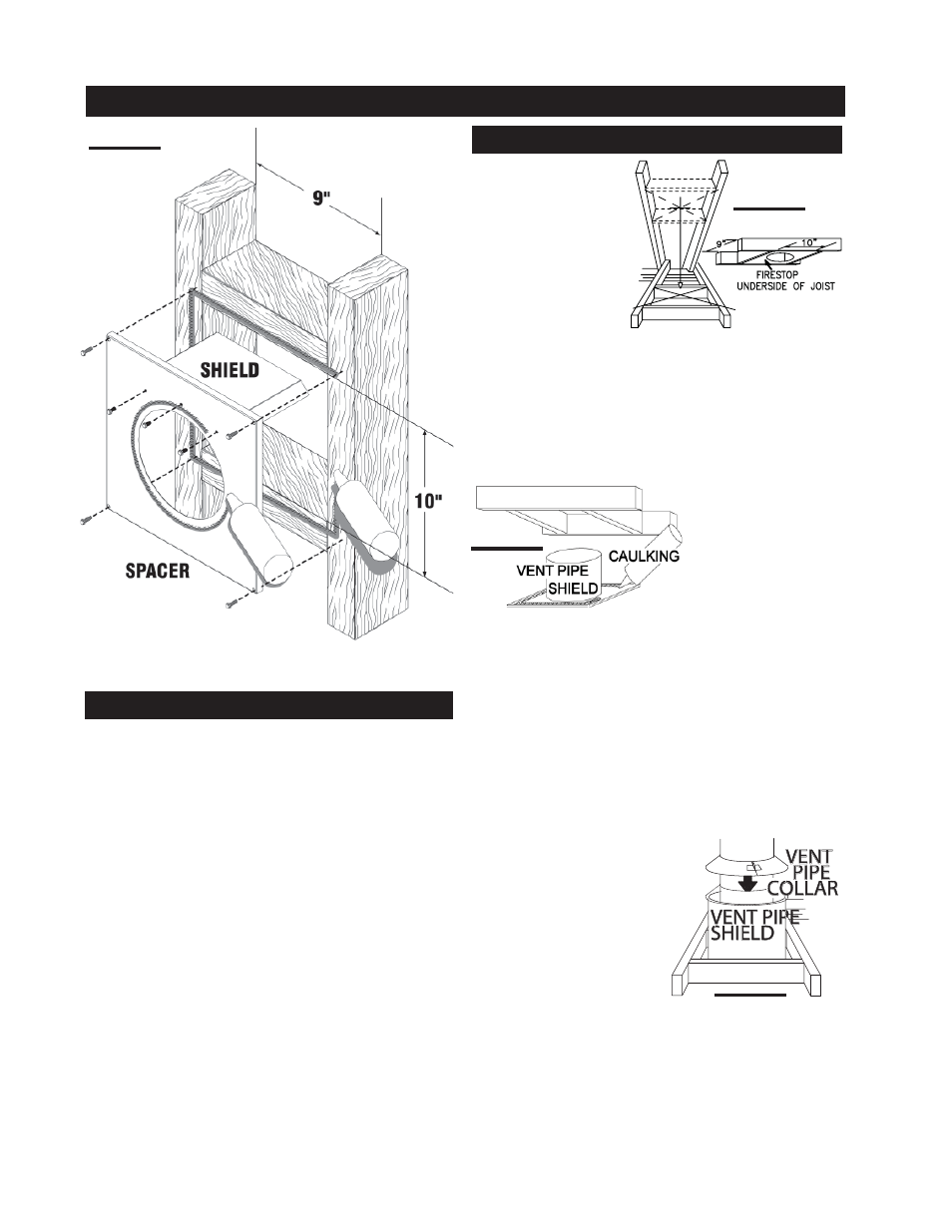 Wall and ceiling protection, Vent pipe shield vent pipe collar o, Horizontal installation | Vertical installation | Napoleon Fireplaces GDS25P User Manual | Page 16 / 28