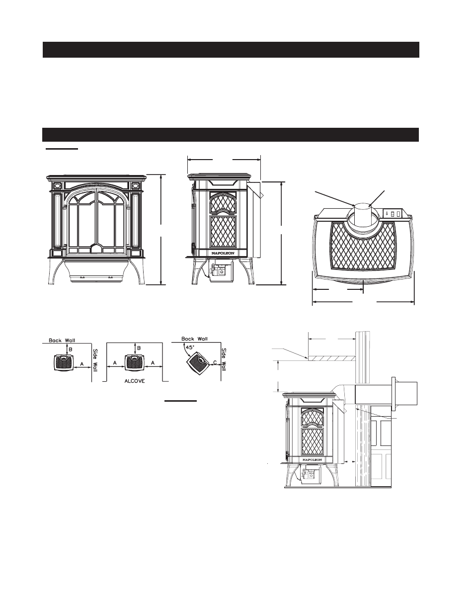 Location & clearances, 7" dia. 23, 4" dia | Stove dimensions | Napoleon Fireplaces GDS25P User Manual | Page 6 / 28