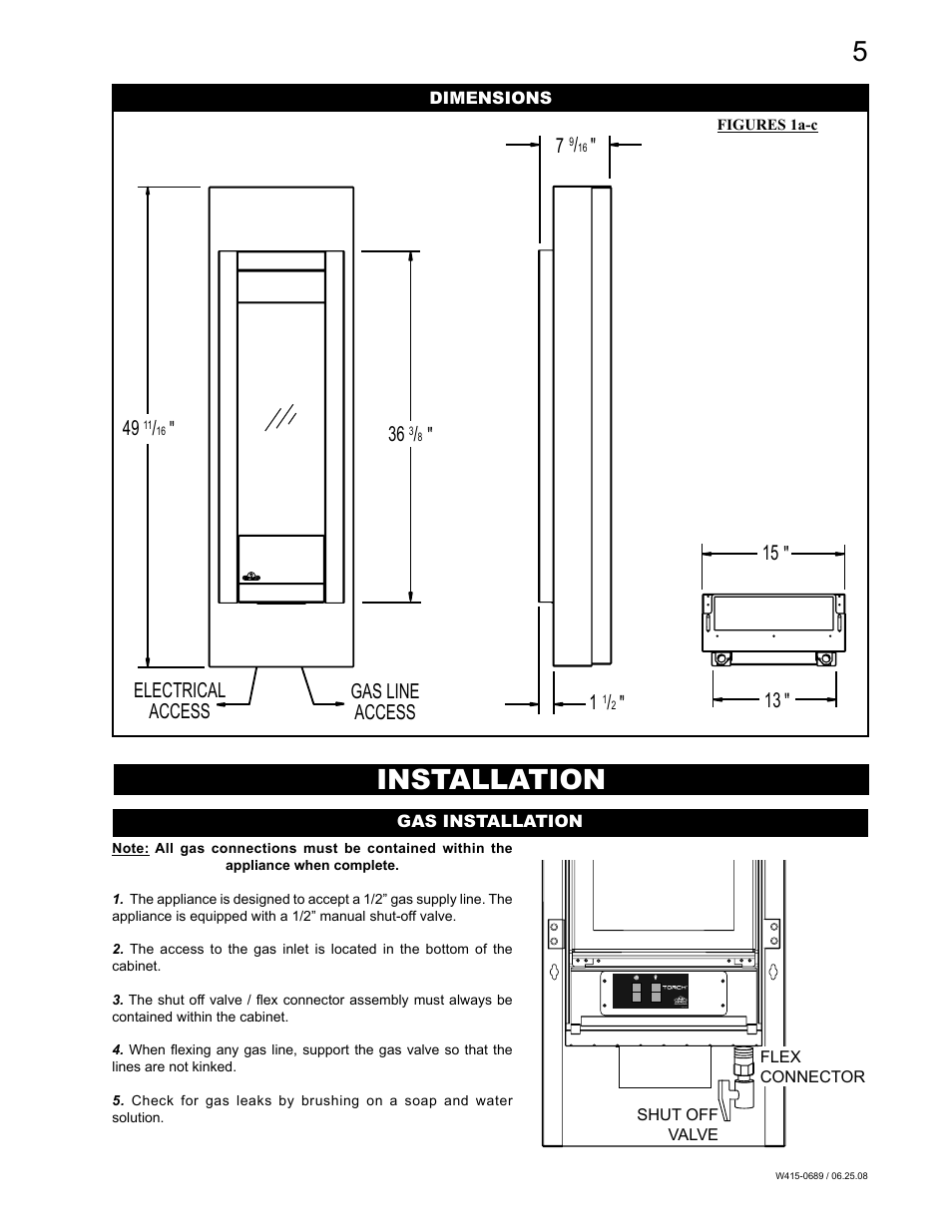 Installation, 49 gas line access electrical access | Napoleon Fireplaces GSST8N User Manual | Page 5 / 16