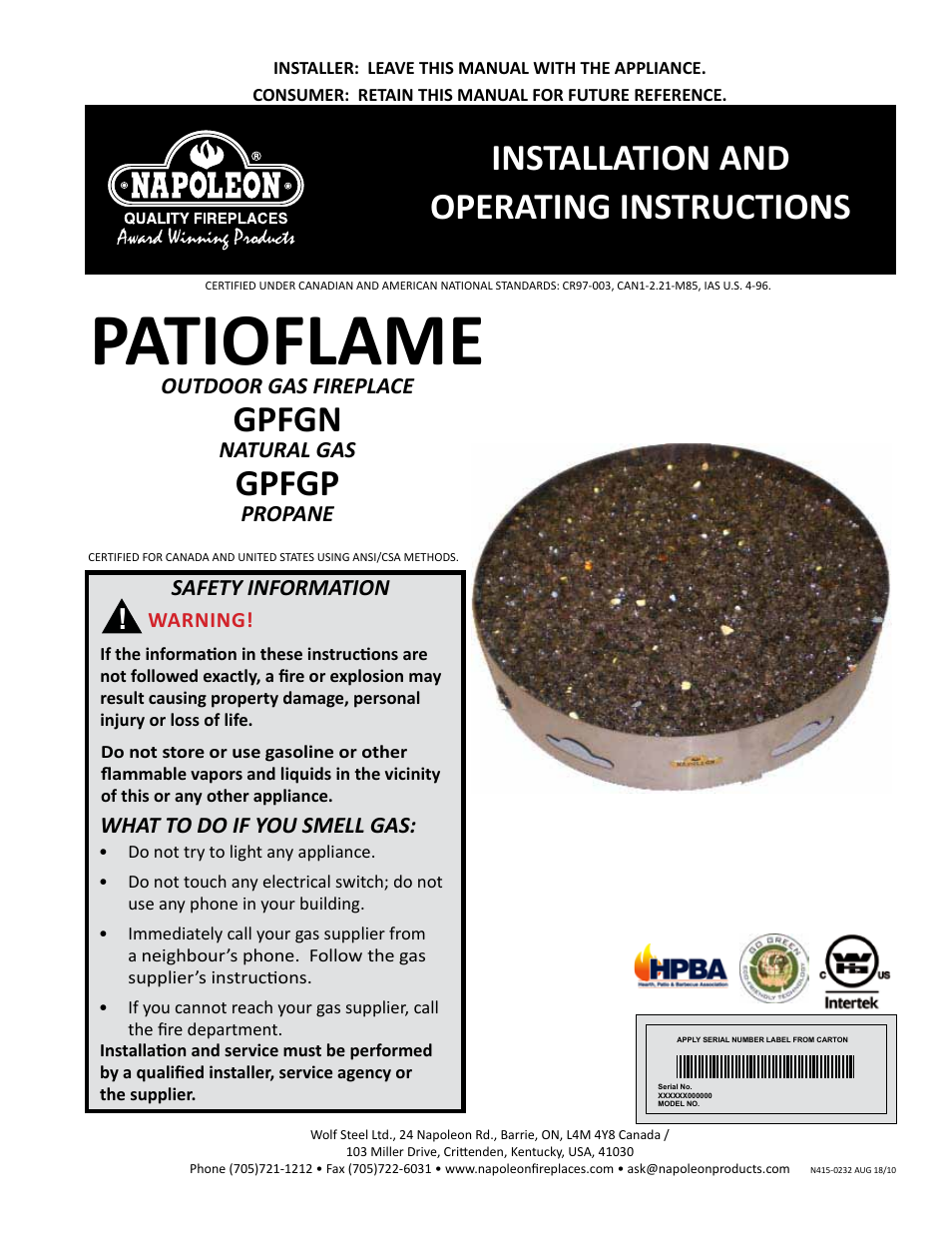 Napoleon Fireplaces GPFGP User Manual | 14 pages