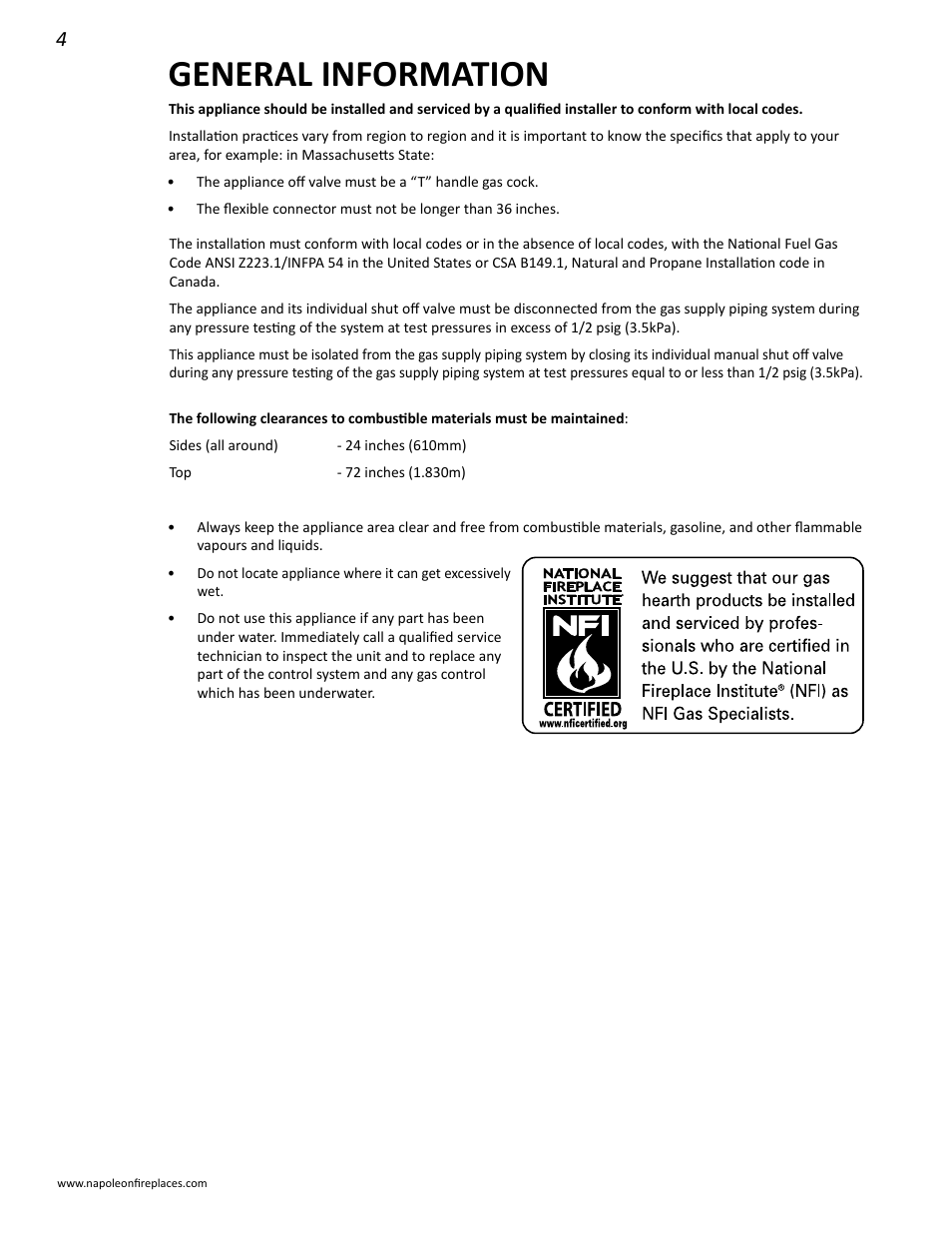 General information | Napoleon Fireplaces GPFGP User Manual | Page 4 / 14