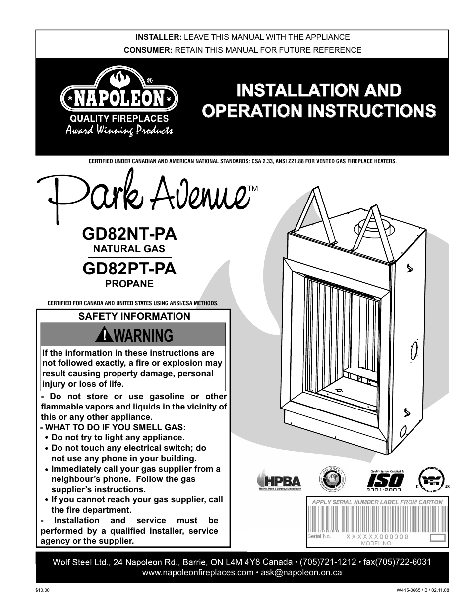 Napoleon Fireplaces GD82PT-PA User Manual | 32 pages