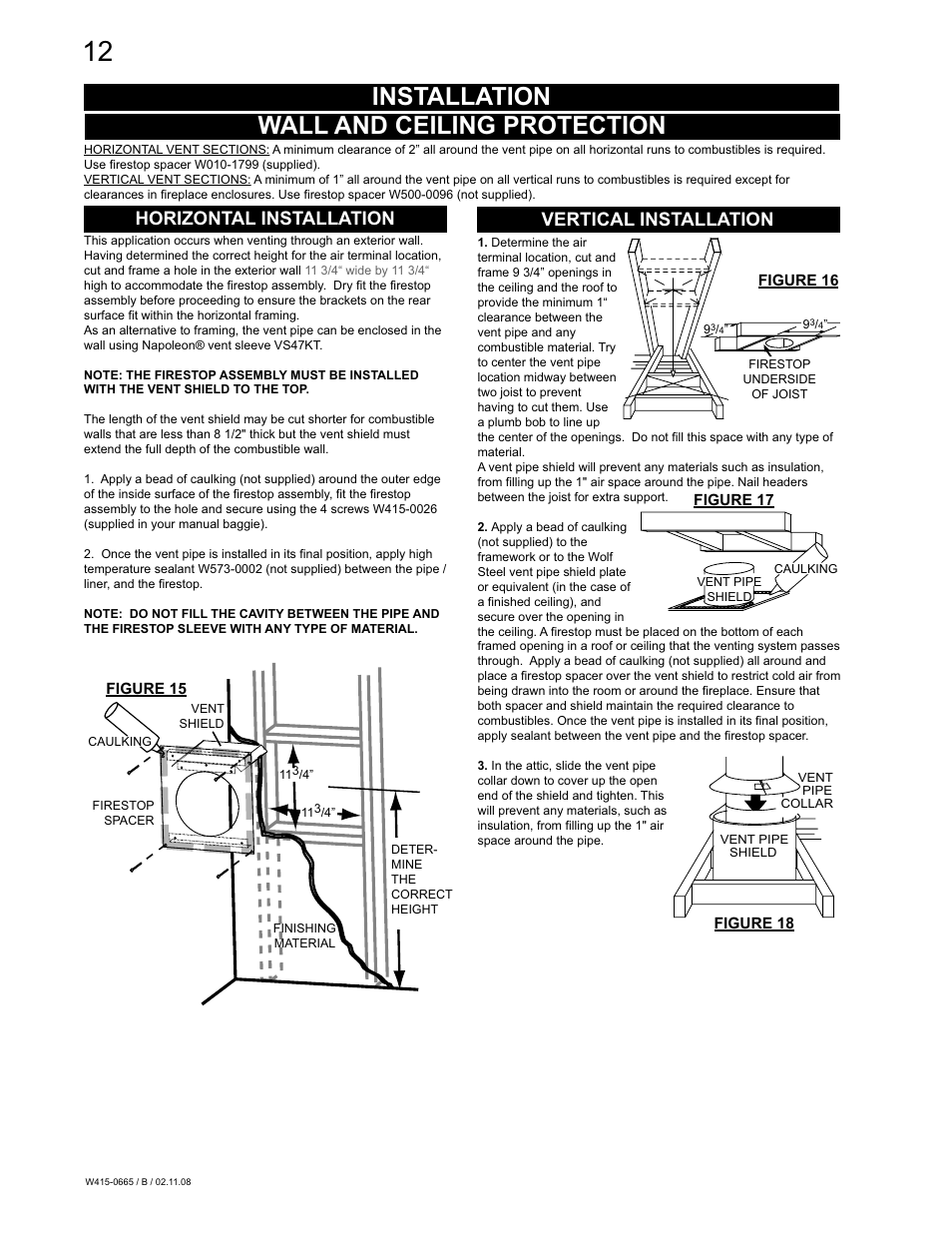 Installation, Wall and ceiling protection, Horizontal installation | Vertical installation | Napoleon Fireplaces GD82PT-PA User Manual | Page 12 / 32