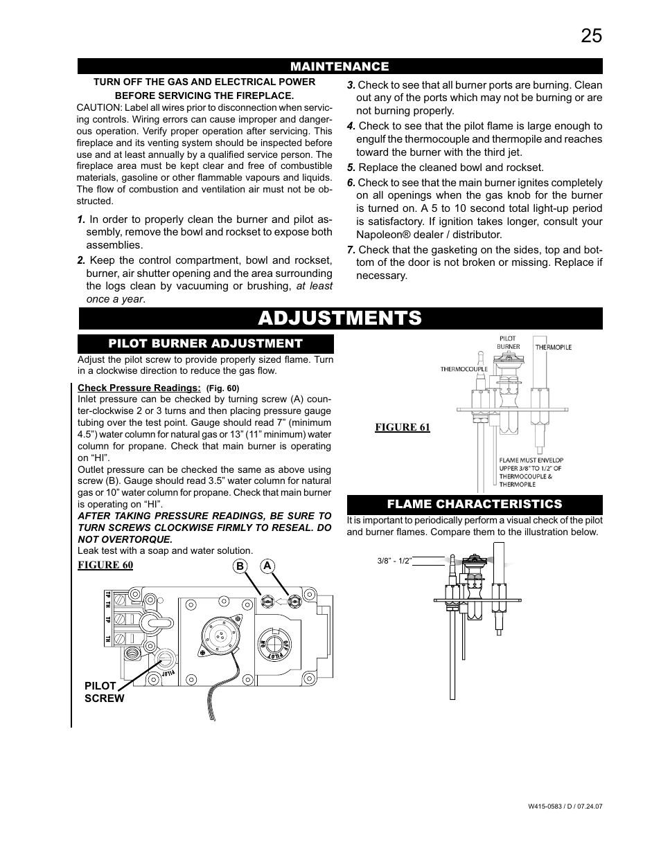 Adjustments | Napoleon Fireplaces TUREEN GD82PT-T User Manual | Page 25 / 32