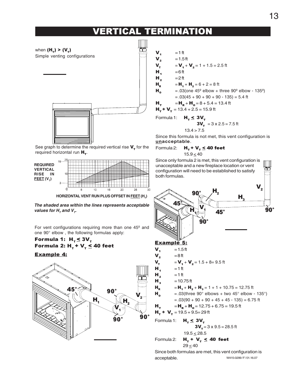 Vertical termination, 90° v, 45° h | Napoleon Fireplaces BGD40-N User Manual | Page 13 / 36