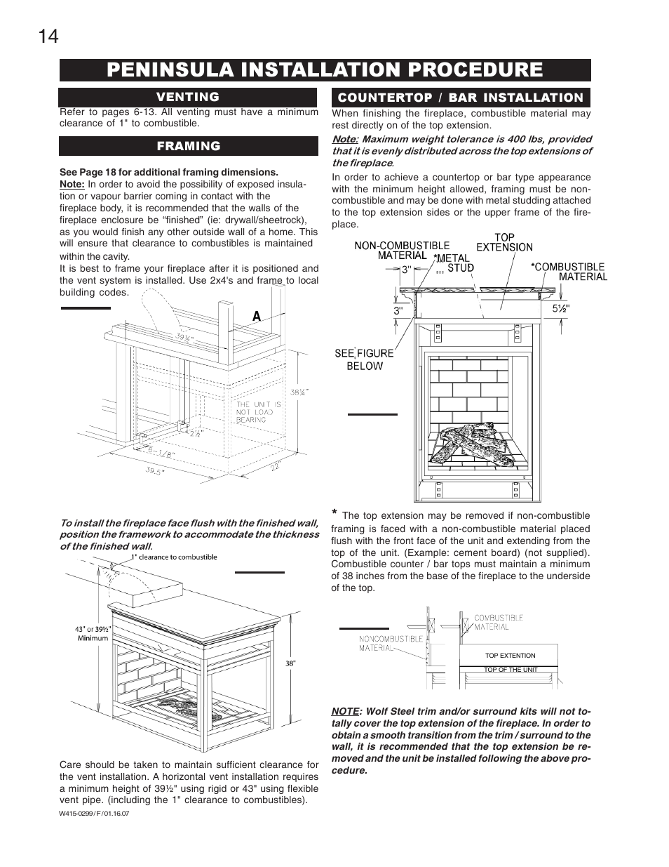 Peninsula installation procedure | Napoleon Fireplaces BGD40-N User Manual | Page 14 / 36
