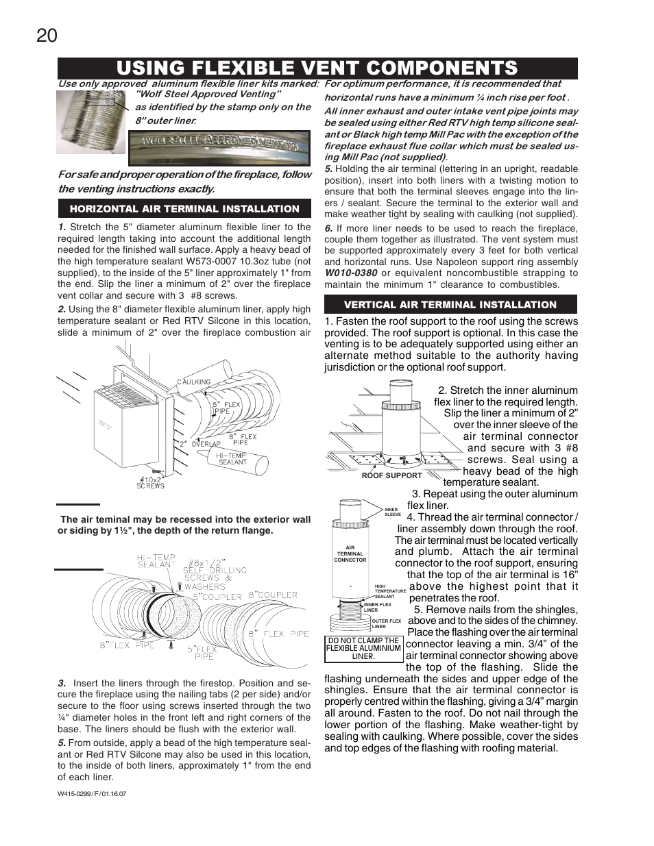 Using flexible vent components | Napoleon Fireplaces BGD40-N User Manual | Page 20 / 36