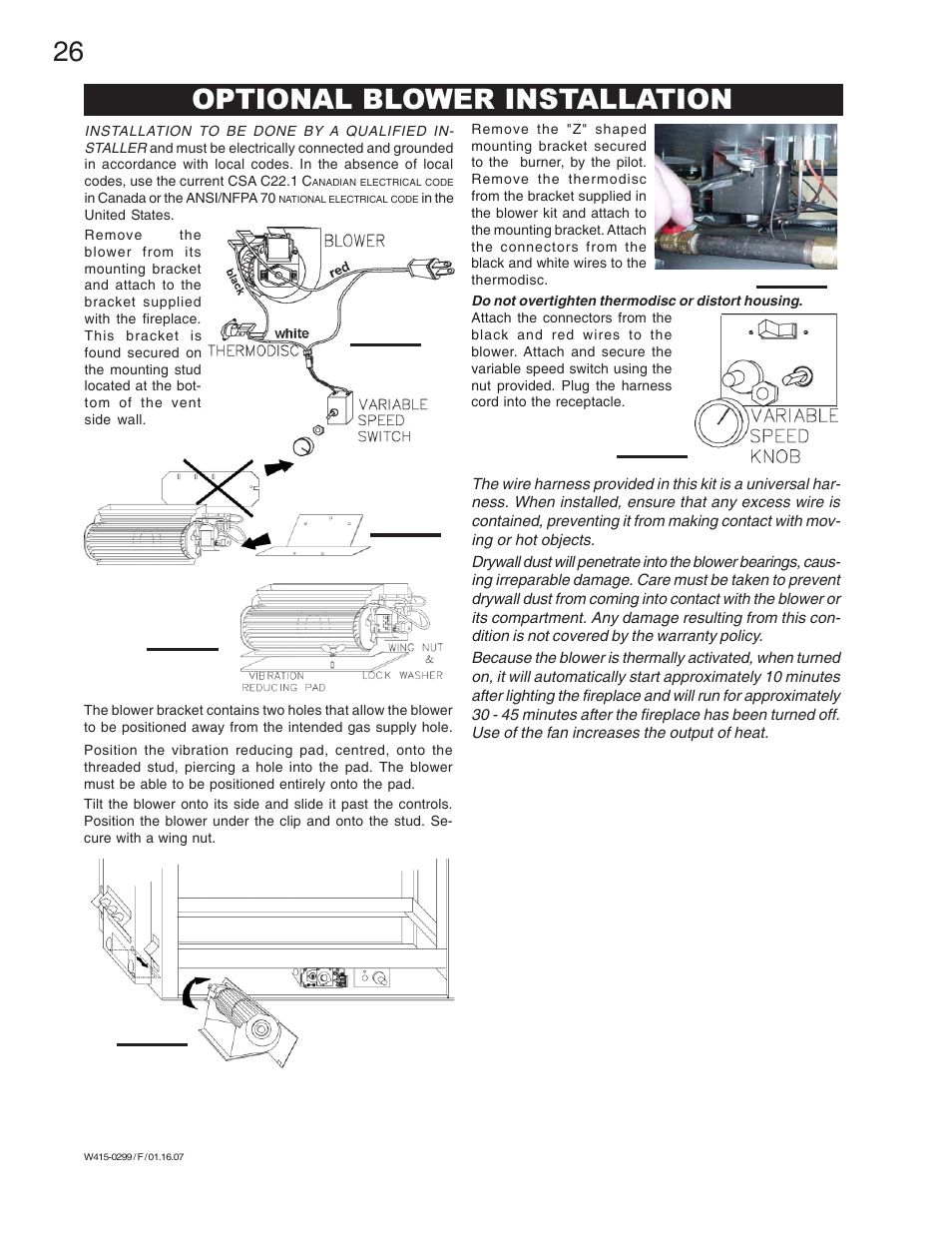 Optional blower installation | Napoleon Fireplaces BGD40-N User Manual | Page 26 / 36