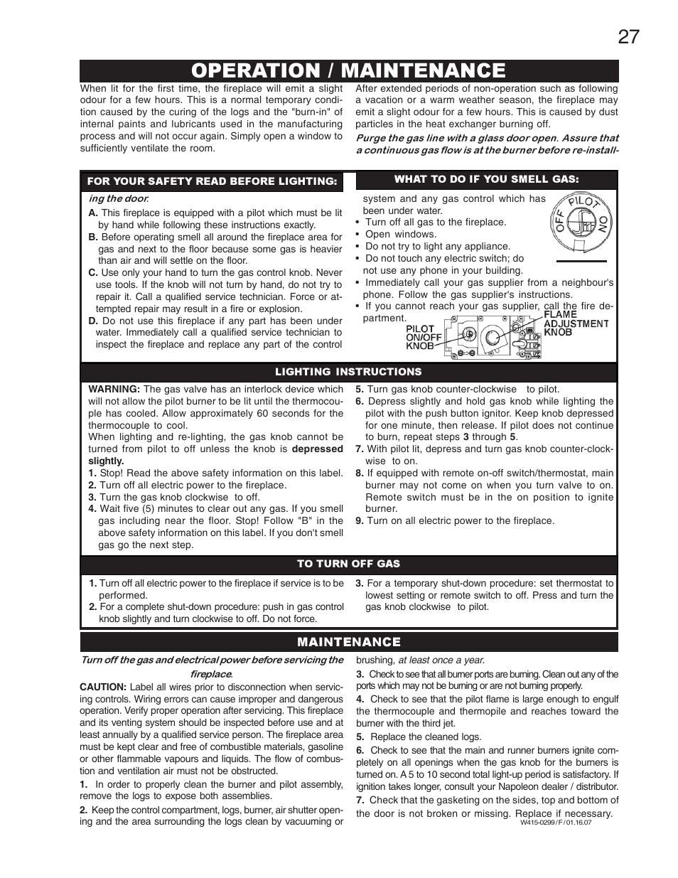 Operation / maintenance | Napoleon Fireplaces BGD40-N User Manual | Page 27 / 36
