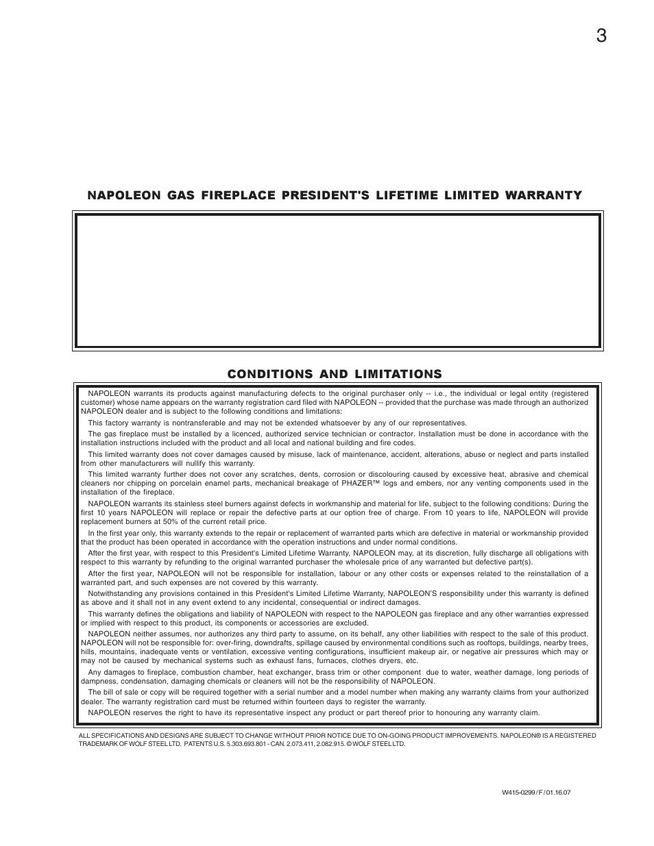 Conditions and limitations | Napoleon Fireplaces BGD40-N User Manual | Page 3 / 36