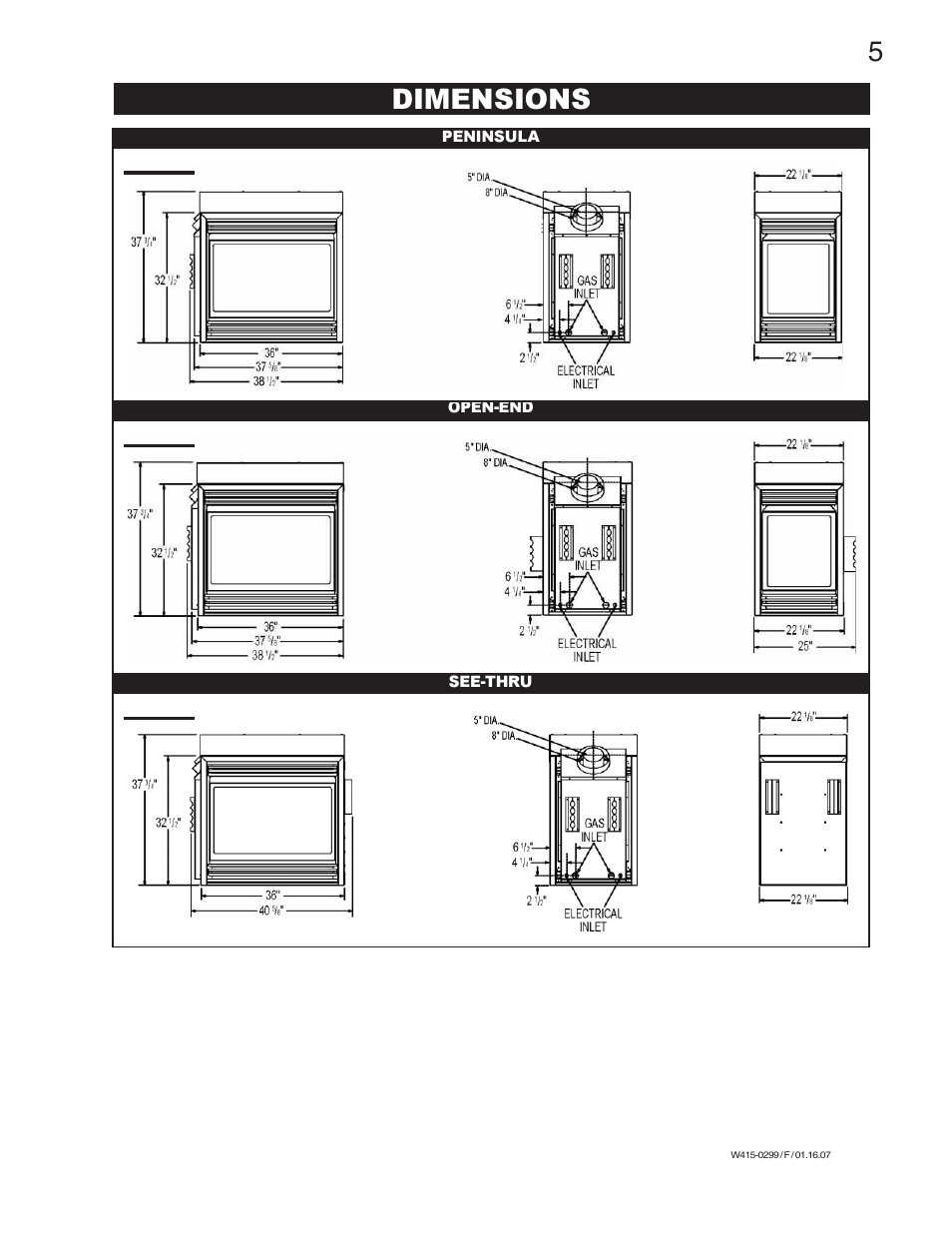 Dimensions | Napoleon Fireplaces BGD40-N User Manual | Page 5 / 36