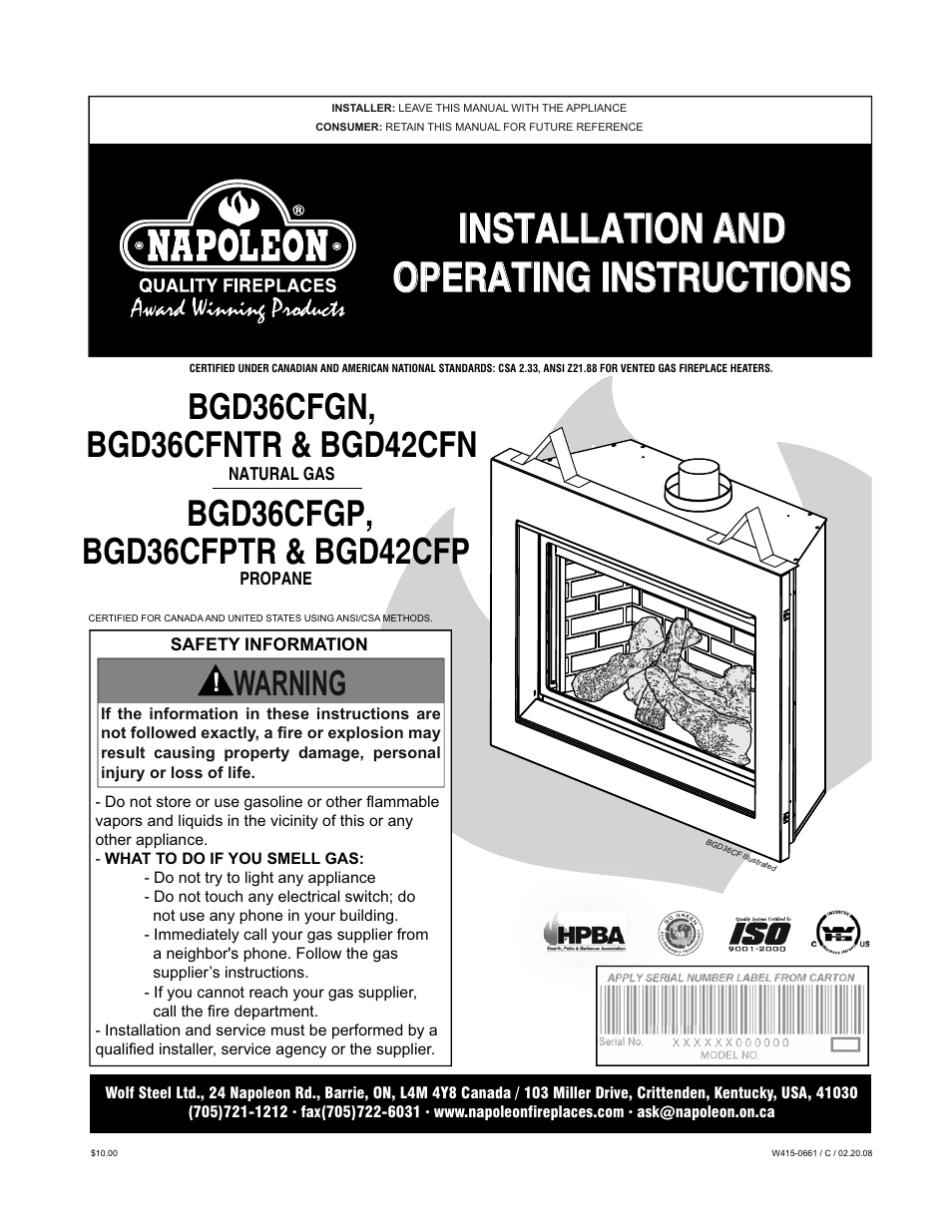 Napoleon Fireplaces BGD36CFPTR User Manual | 48 pages