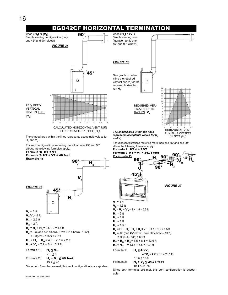 Bgd42cf horizontal termination, 45° 90° h | Napoleon Fireplaces BGD36CFPTR User Manual | Page 16 / 48