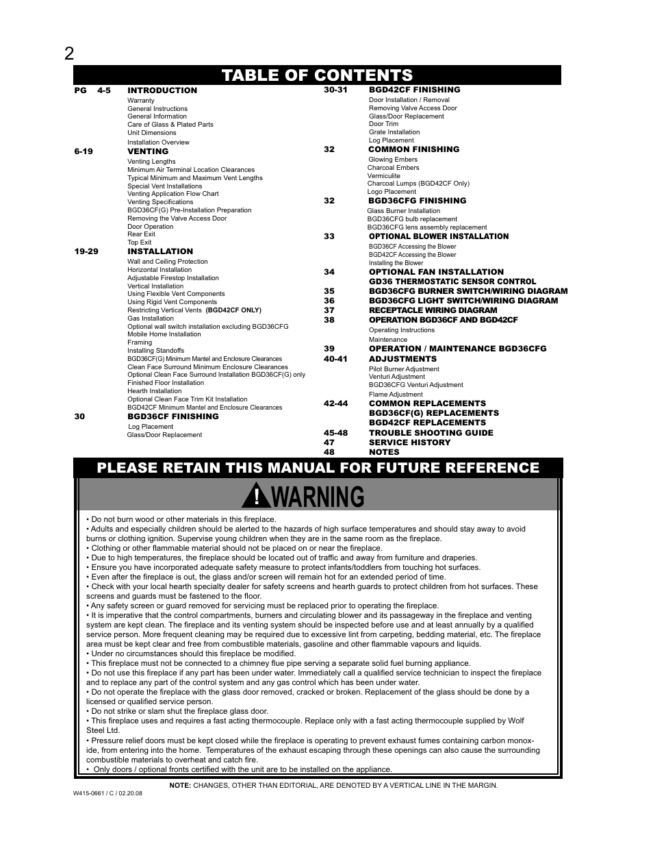 Napoleon Fireplaces BGD36CFPTR User Manual | Page 2 / 48