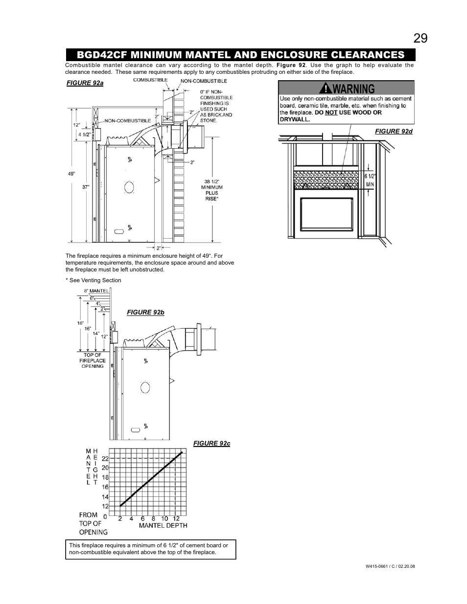 Bgd42cf minimum mantel and enclosure clearances | Napoleon Fireplaces BGD36CFPTR User Manual | Page 29 / 48
