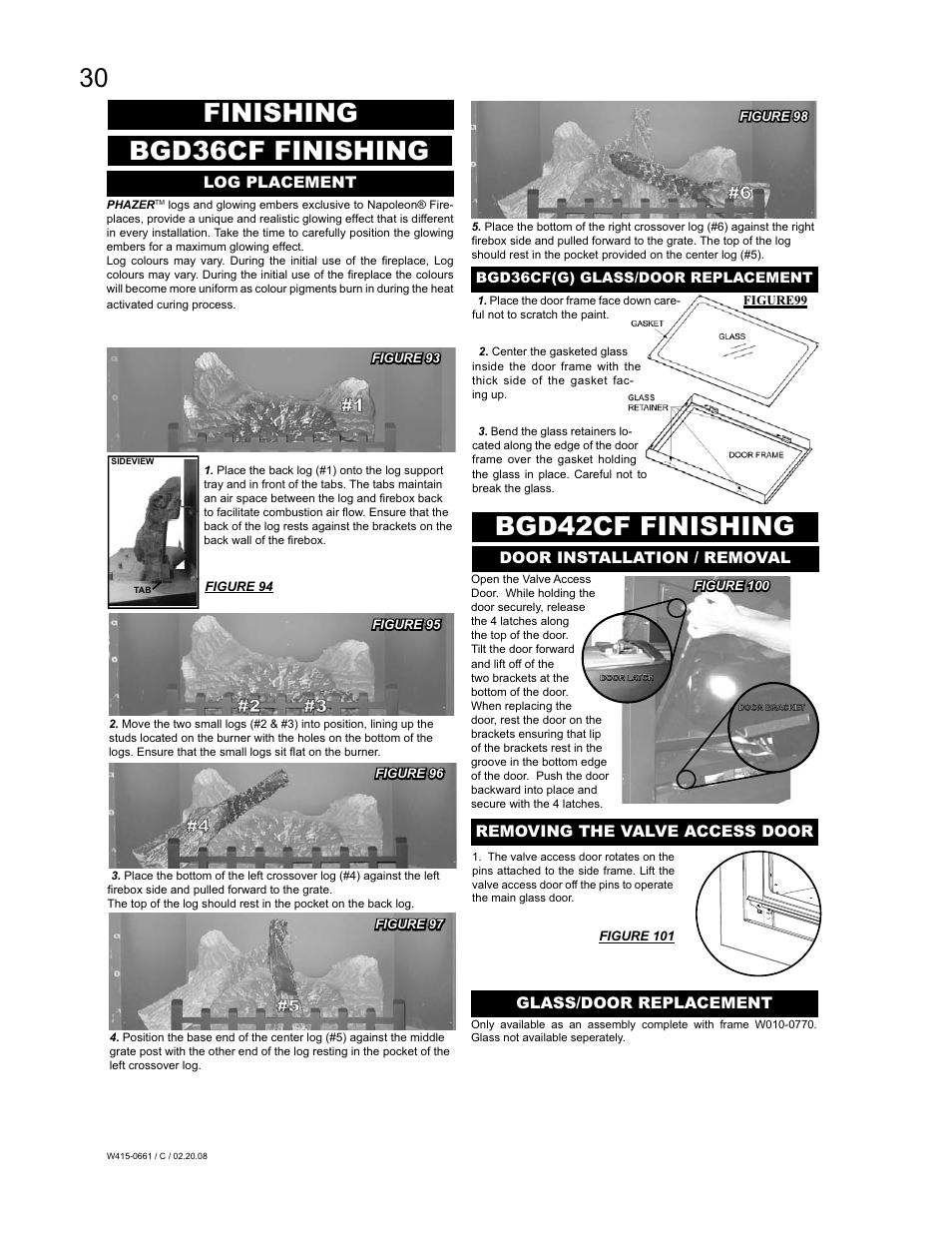 Finishing, Bgd36cf finishing, Bgd42cf finishing | Napoleon Fireplaces BGD36CFPTR User Manual | Page 30 / 48