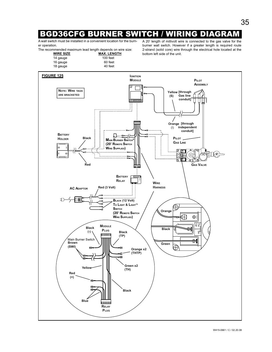 Bgd36cfg burner switch / wiring diagram | Napoleon Fireplaces BGD36CFPTR User Manual | Page 35 / 48