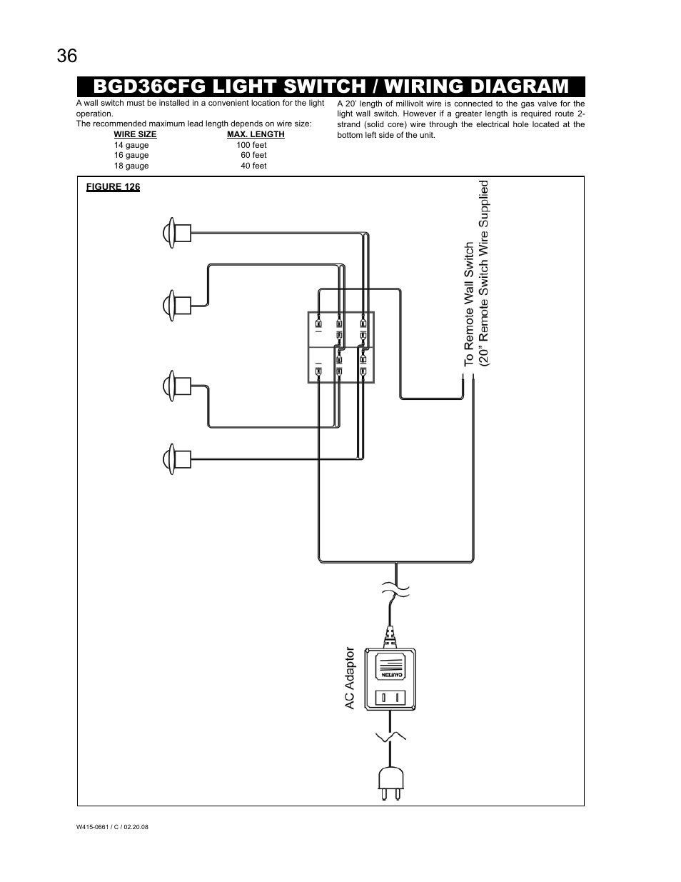 Bgd36cfg light switch / wiring diagram | Napoleon Fireplaces BGD36CFPTR User Manual | Page 36 / 48