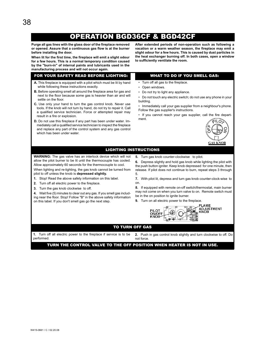 Operation bgd36cf & bgd42cf | Napoleon Fireplaces BGD36CFPTR User Manual | Page 38 / 48