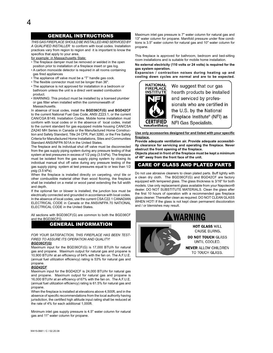 Napoleon Fireplaces BGD36CFPTR User Manual | Page 4 / 48