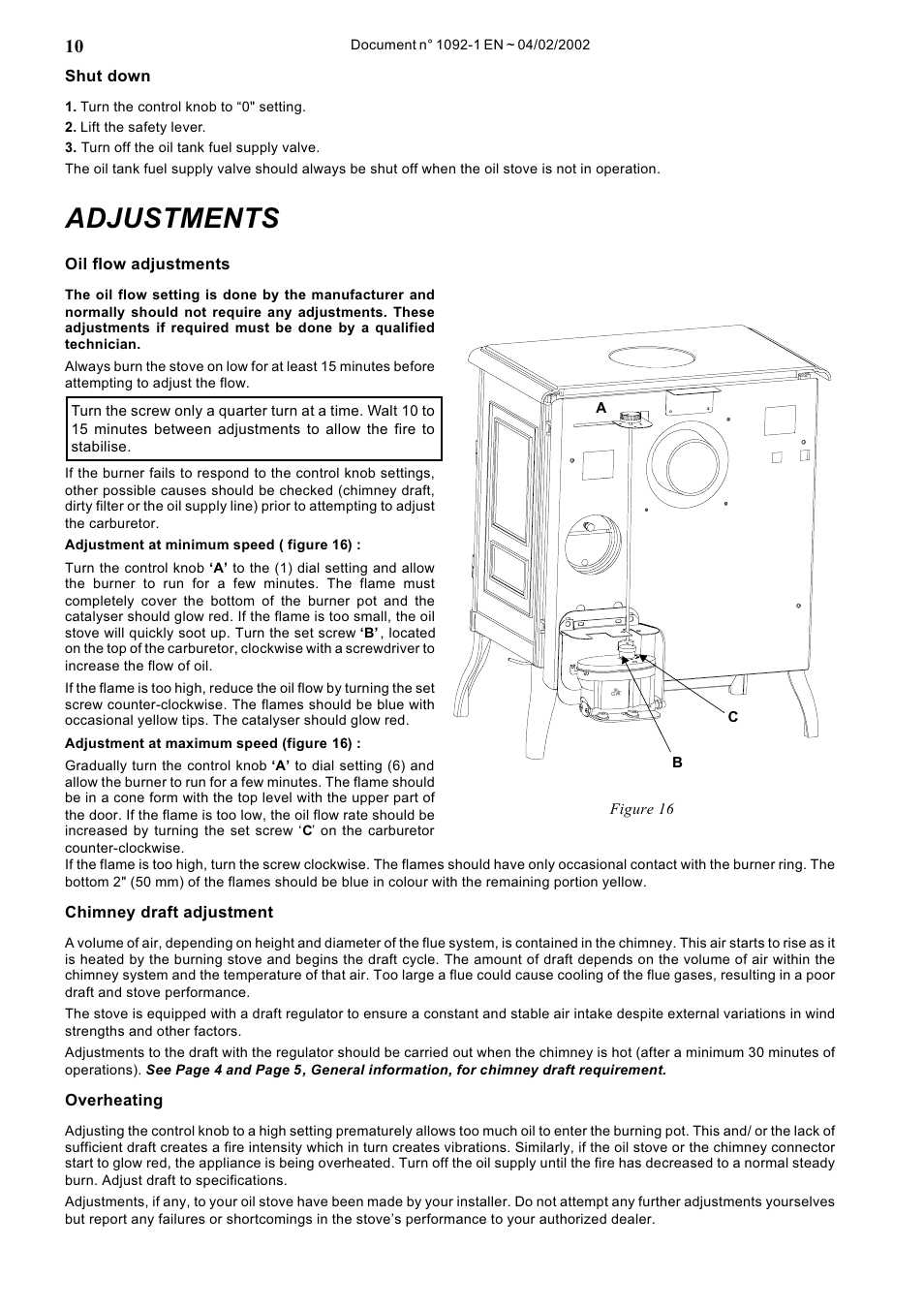 Pg. 10 shut down, Pg. 10 . . adjustments, Adjustments | Napoleon Fireplaces OS10-3 User Manual | Page 10 / 16