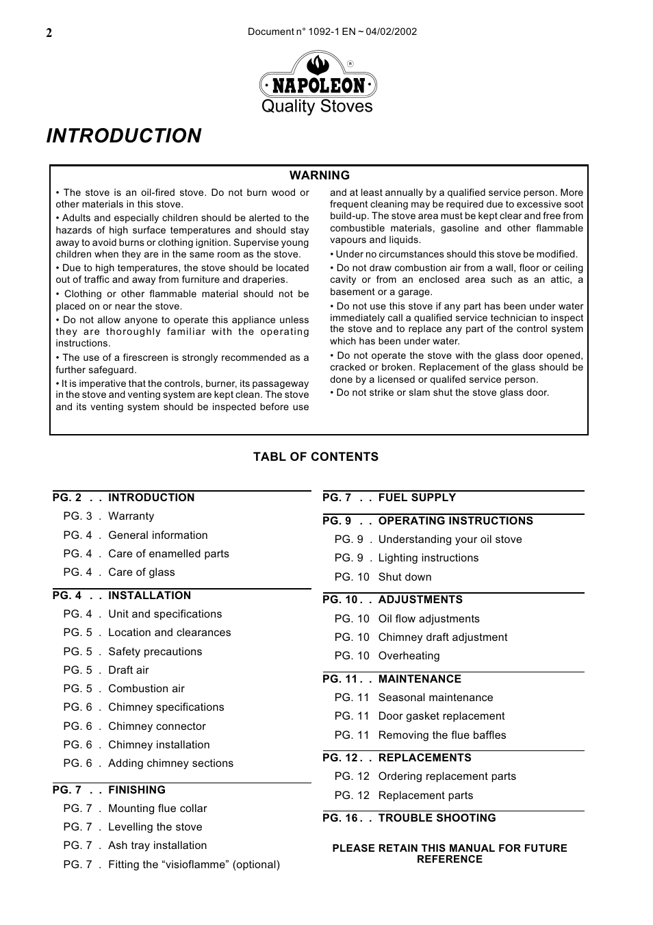 Introduction | Napoleon Fireplaces OS10-3 User Manual | Page 2 / 16