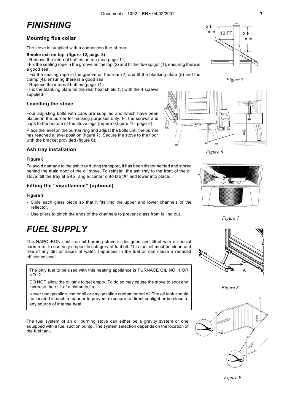 Pg. 7 . . finishing, Pg. 7 . . fuel supply, Finishing | Fuel supply | Napoleon Fireplaces OS10-3 User Manual | Page 7 / 16