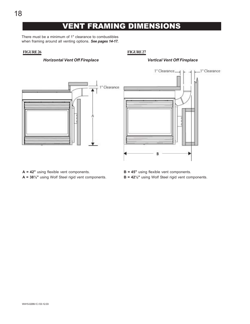 Vent framing dimensions | Napoleon Fireplaces BGD40-P User Manual | Page 18 / 36