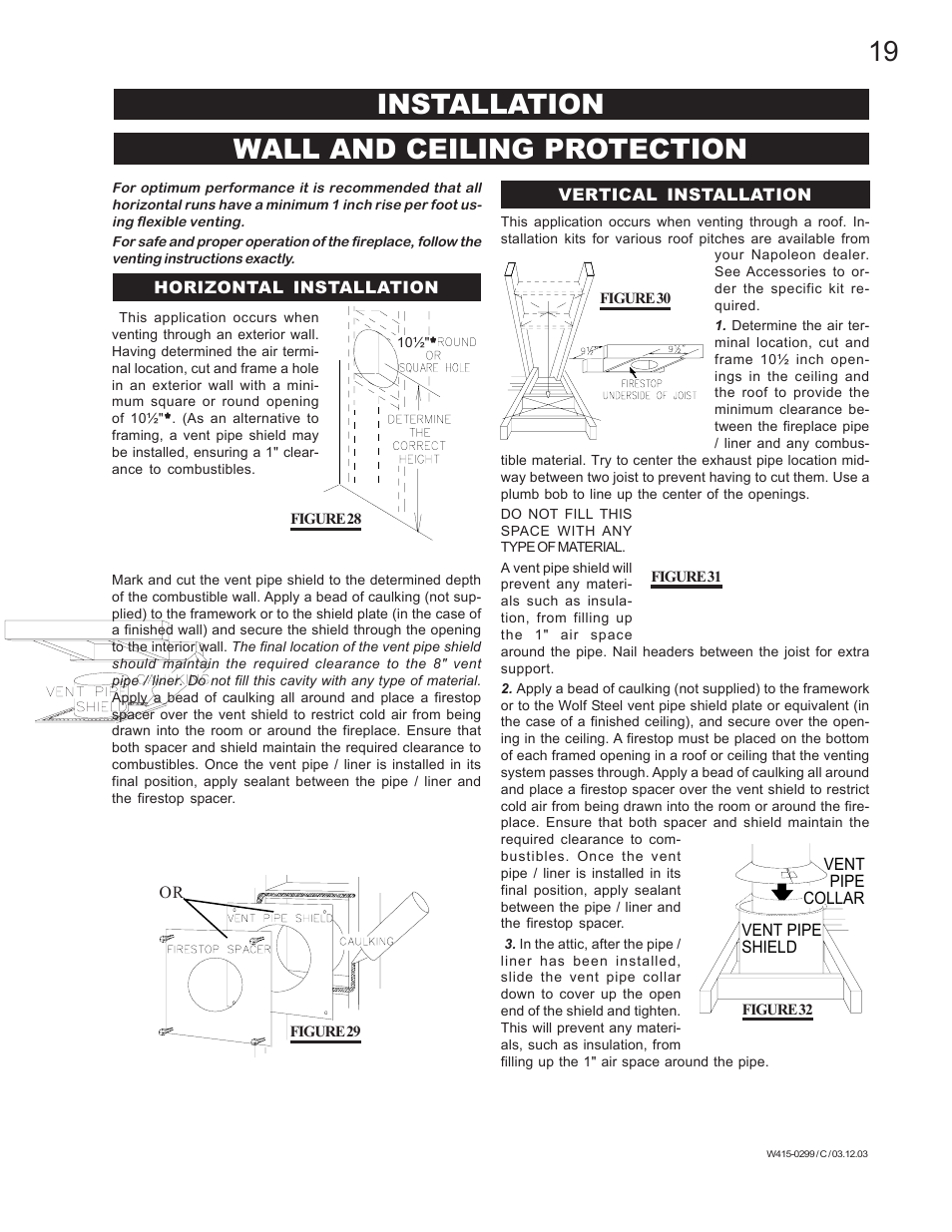 Installation wall and ceiling protection | Napoleon Fireplaces BGD40-P User Manual | Page 19 / 36