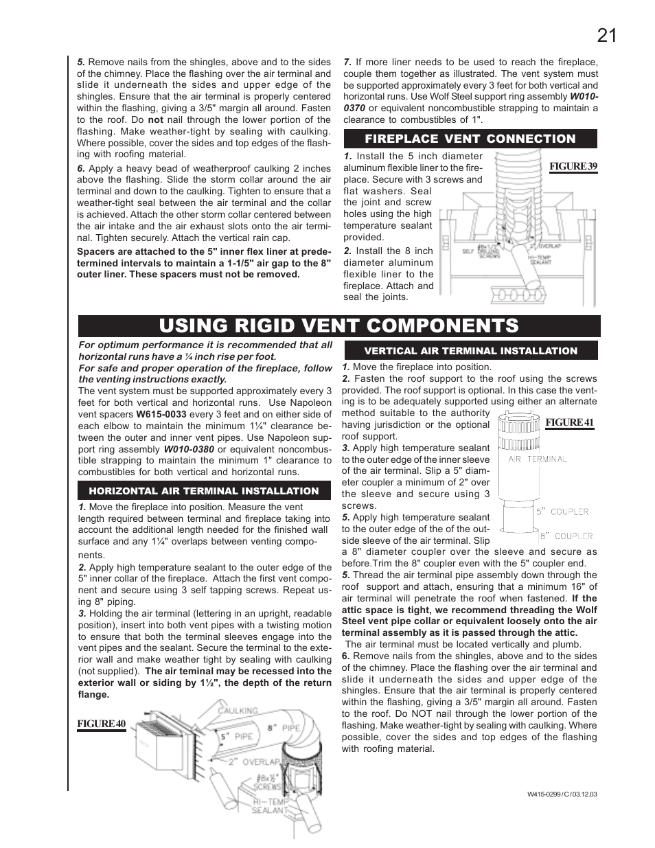 Using rigid vent components | Napoleon Fireplaces BGD40-P User Manual | Page 21 / 36