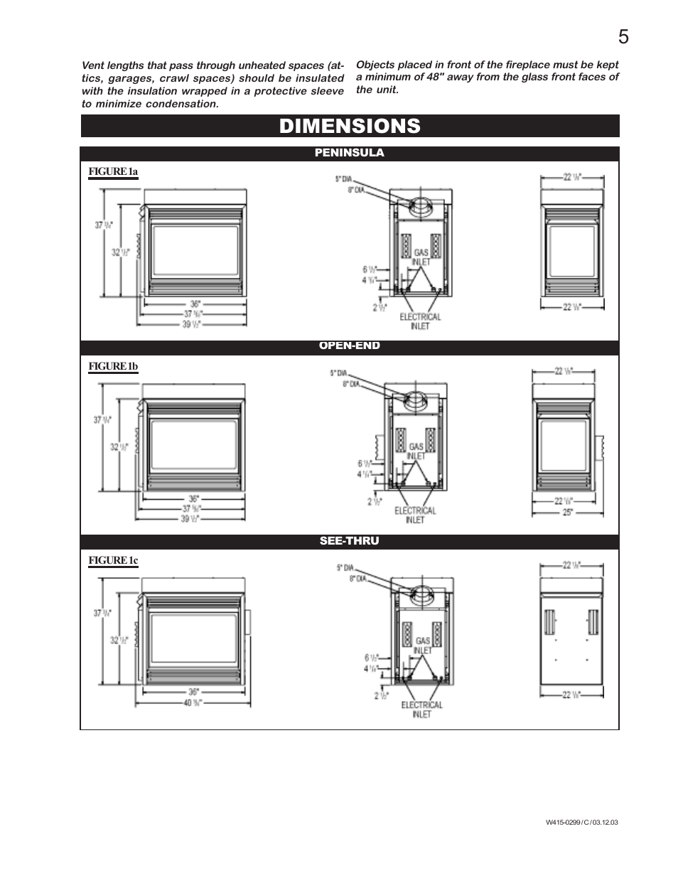Dimensions | Napoleon Fireplaces BGD40-P User Manual | Page 5 / 36