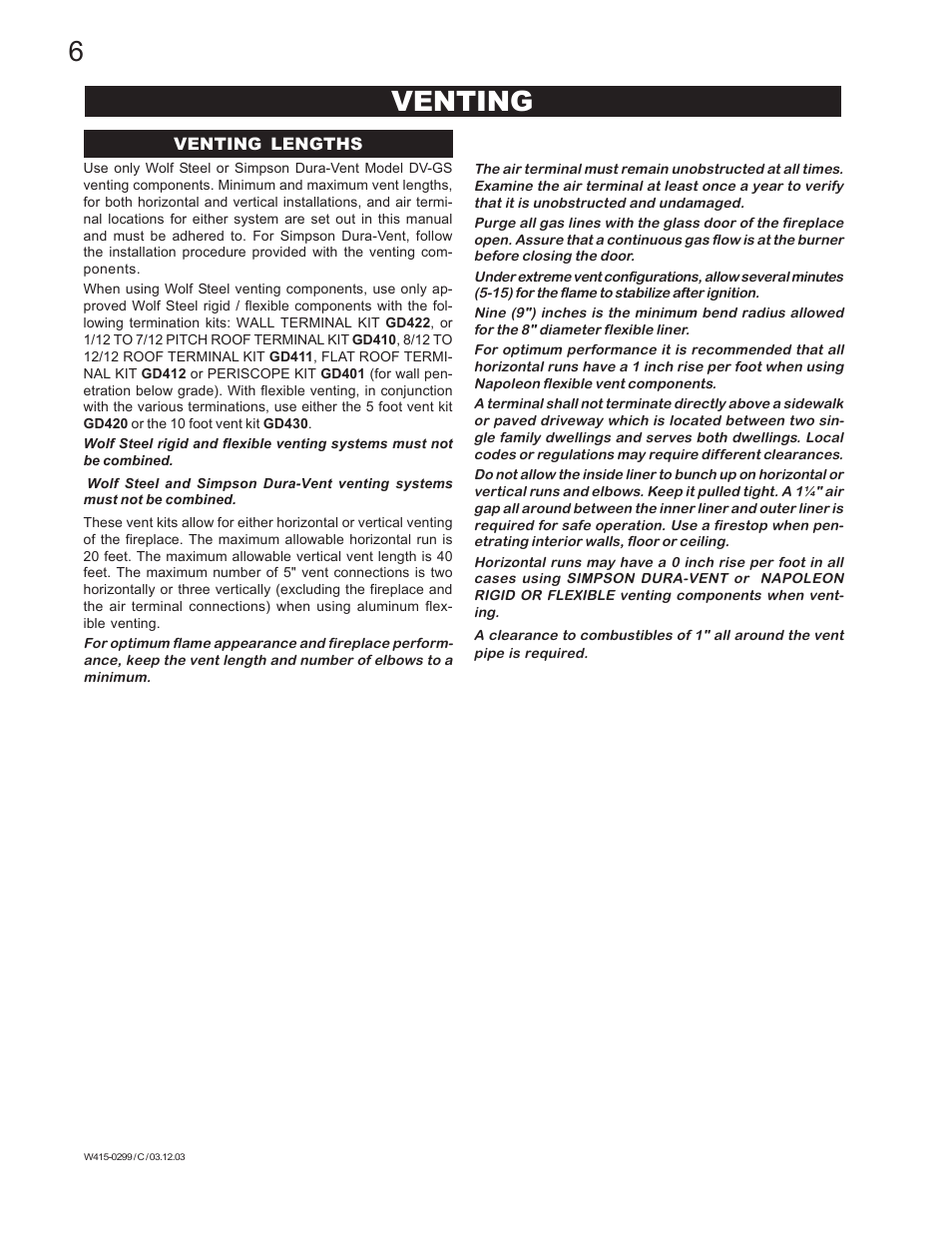 Venting | Napoleon Fireplaces BGD40-P User Manual | Page 6 / 36