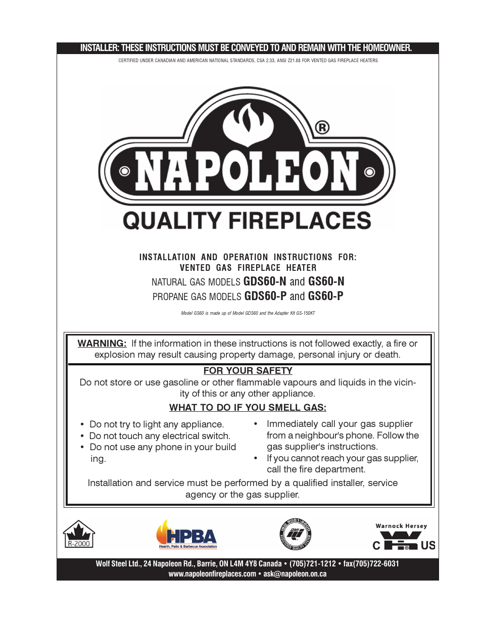 Napoleon Fireplaces GS60-P User Manual | 24 pages