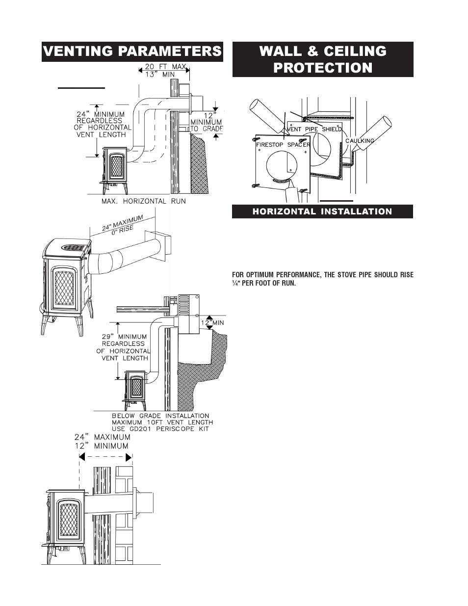Wall & ceiling protection, Venting parameters | Napoleon Fireplaces GS60-P User Manual | Page 10 / 24