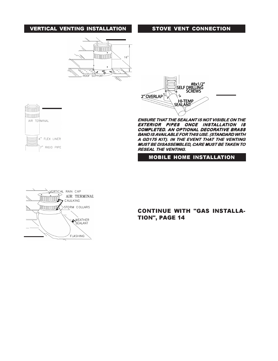 Continue with "gas installa- tion", page 14 | Napoleon Fireplaces GS60-P User Manual | Page 12 / 24