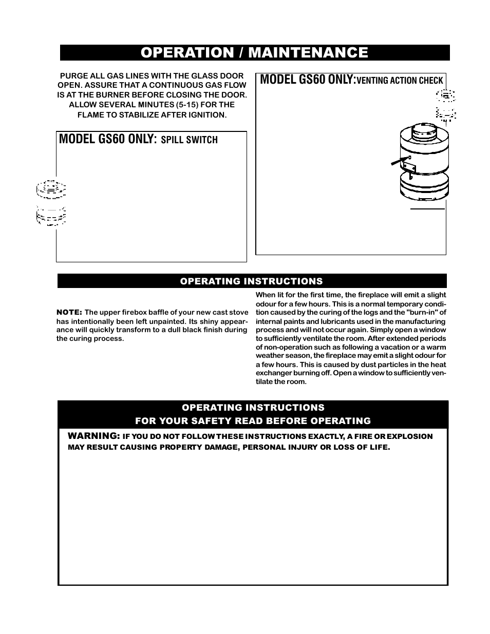 Operation / maintenance, Model gs60 only | Napoleon Fireplaces GS60-P User Manual | Page 17 / 24