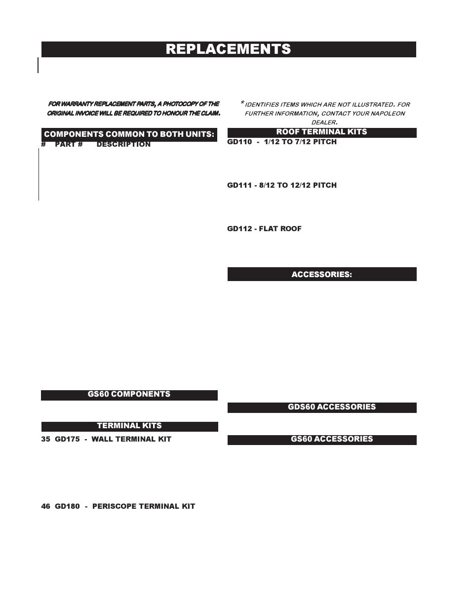 Replacements | Napoleon Fireplaces GS60-P User Manual | Page 20 / 24