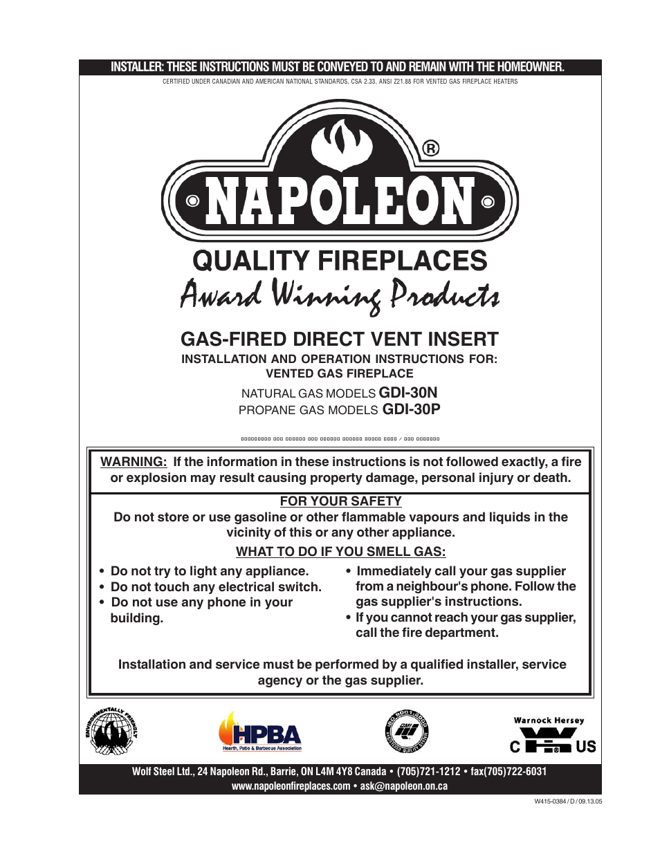 Napoleon Fireplaces GDI-30N User Manual | 16 pages