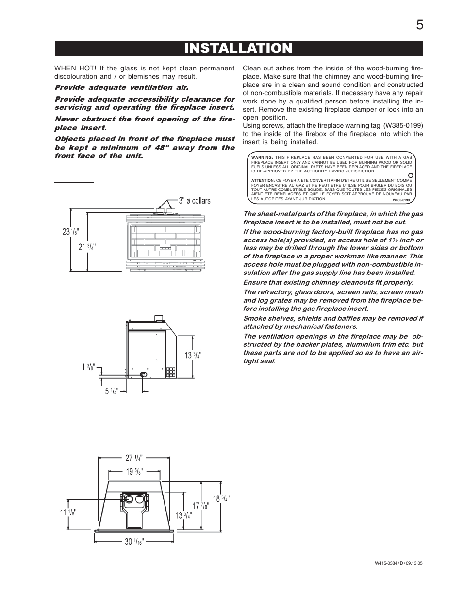 Installation | Napoleon Fireplaces GDI-30N User Manual | Page 5 / 16