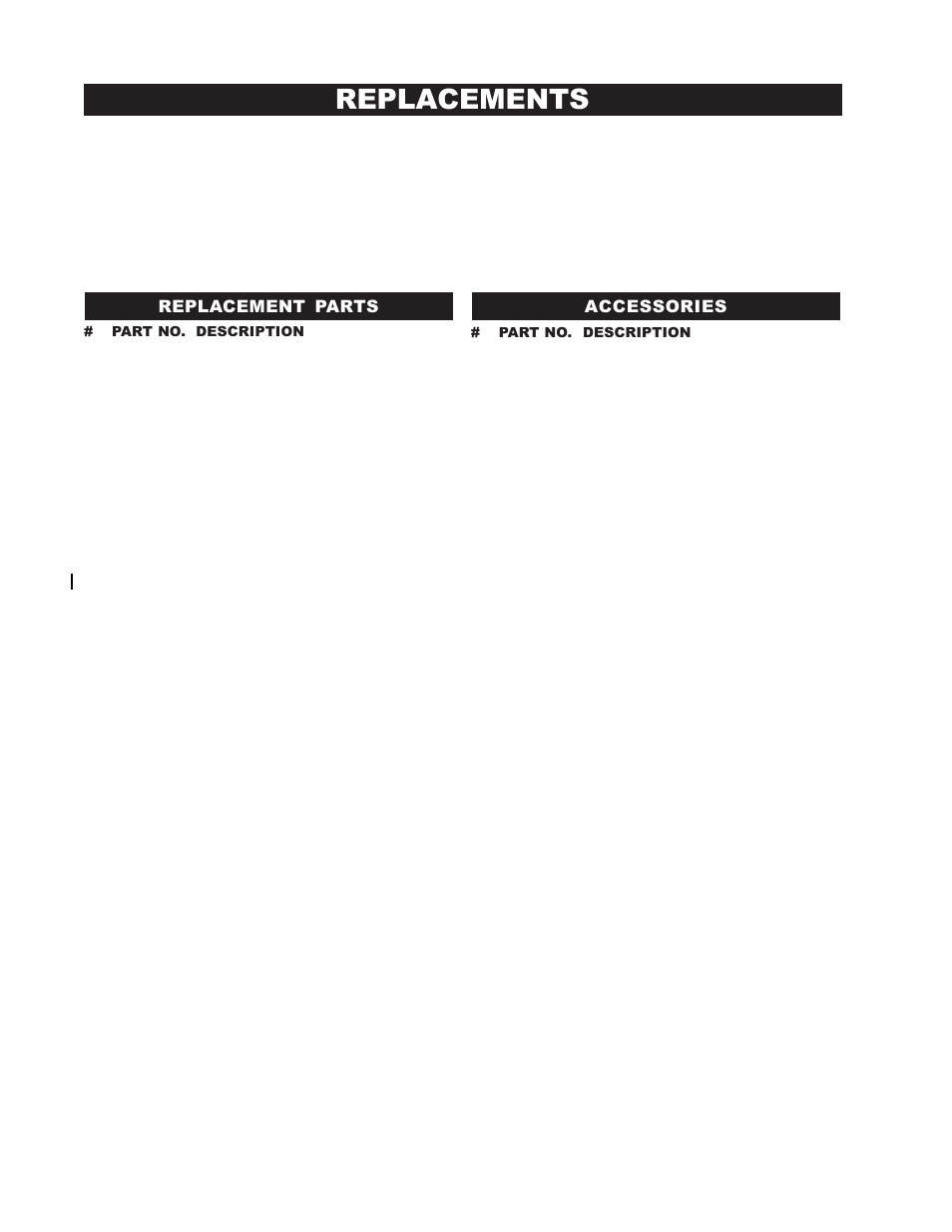 Replacements, Replacement parts accessories, Part no. description | Napoleon Fireplaces BGNV36N User Manual | Page 14 / 20