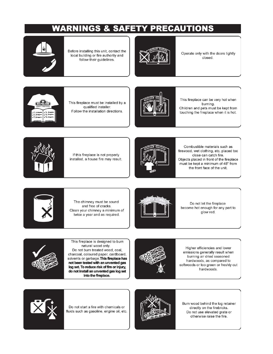 2warnings & safety precautions | Napoleon Fireplaces NZ6000 User Manual | Page 2 / 32
