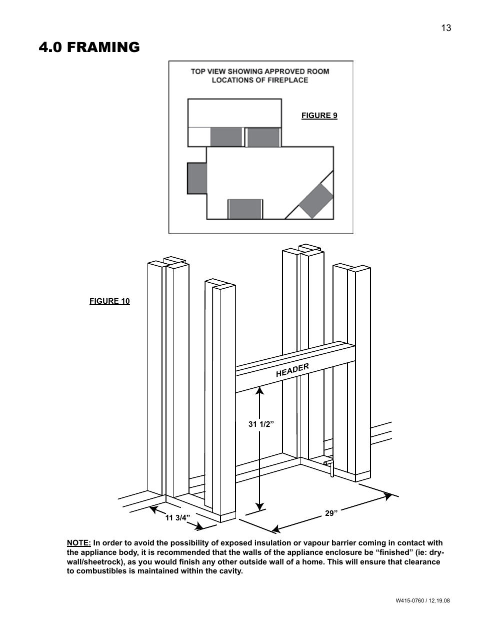 0 framing | Napoleon Fireplaces EF30G User Manual | Page 13 / 20
