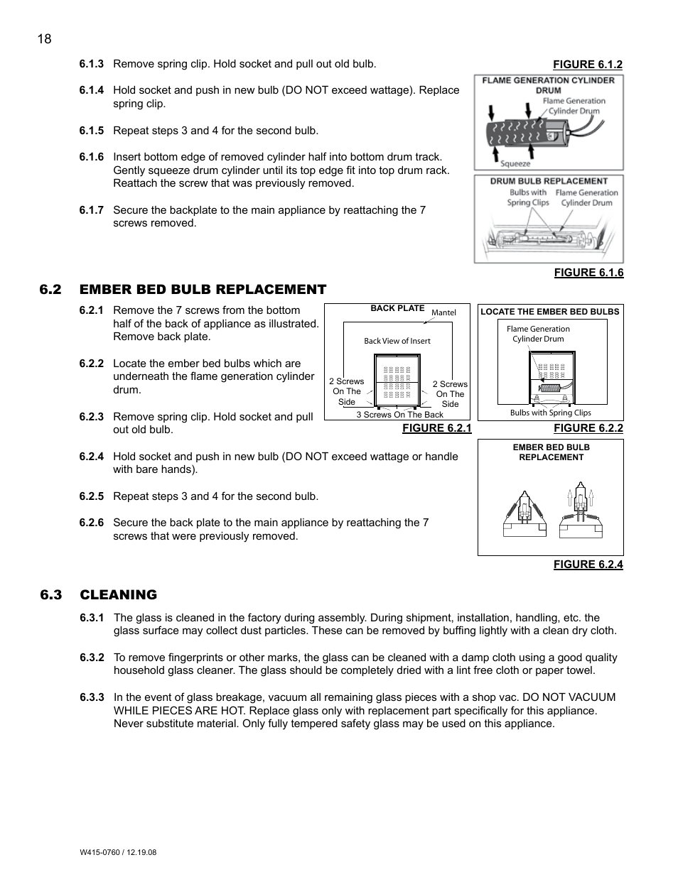 2 ember bed bulb replacement, 3 cleaning | Napoleon Fireplaces EF30G User Manual | Page 18 / 20