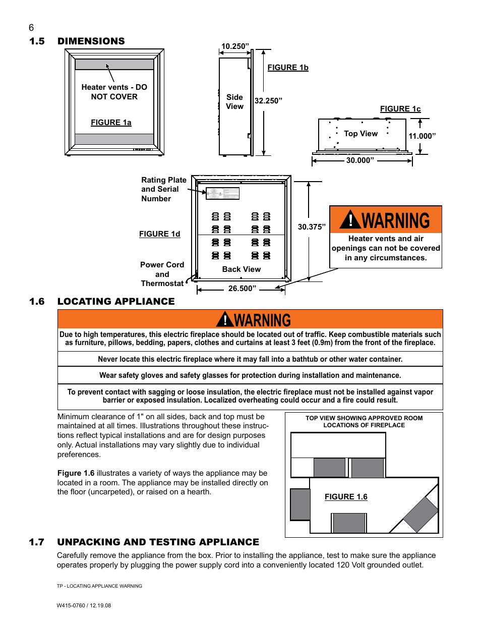 Warning | Napoleon Fireplaces EF30G User Manual | Page 6 / 20
