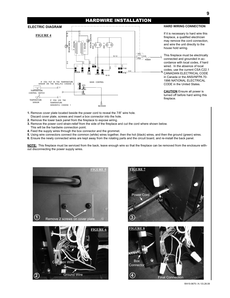 Hardwire installation | Napoleon Fireplaces EF30 User Manual | Page 9 / 16