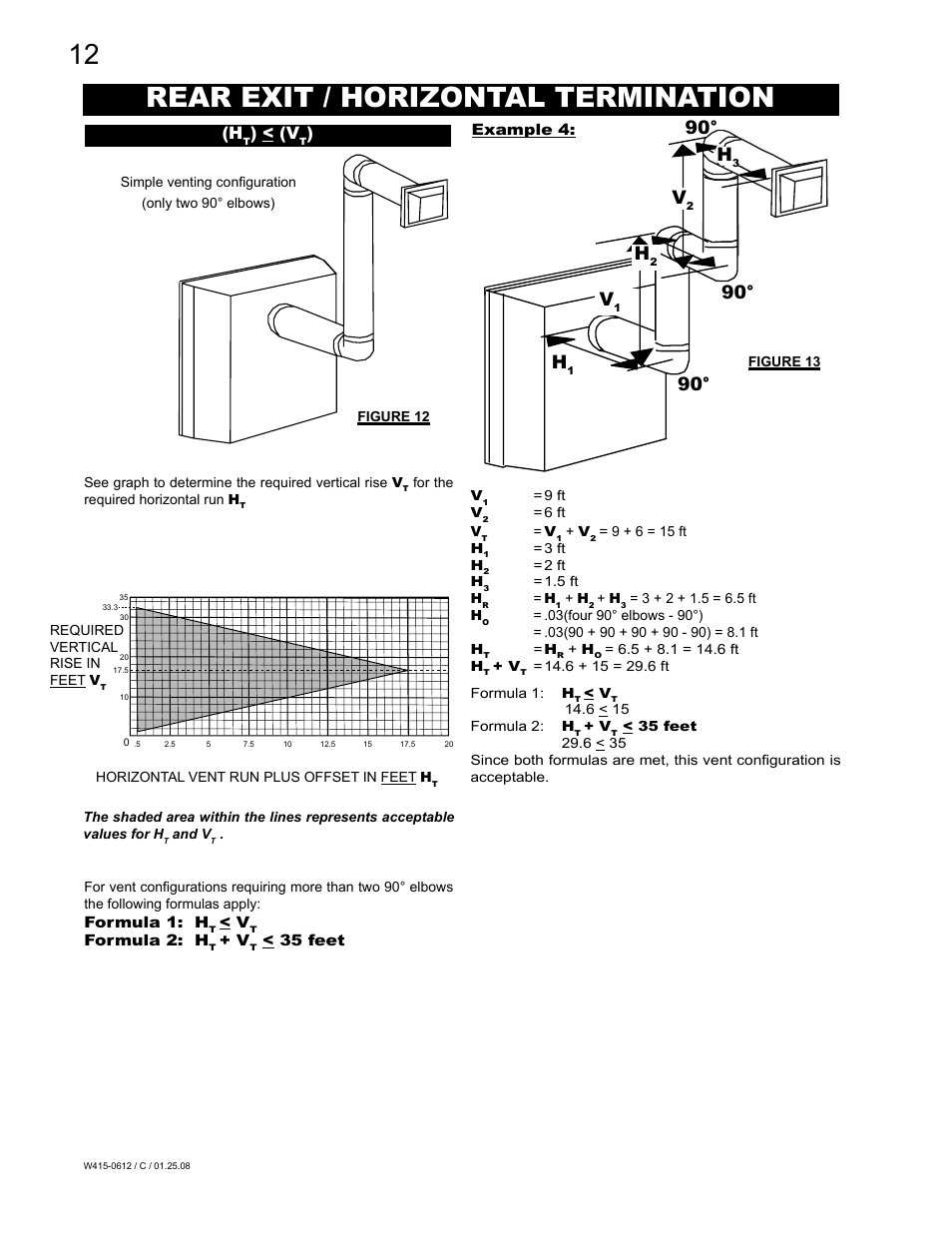 Rear exit / horizontal termination, 90° v | Napoleon Fireplaces Vittoria GD19P User Manual | Page 12 / 36