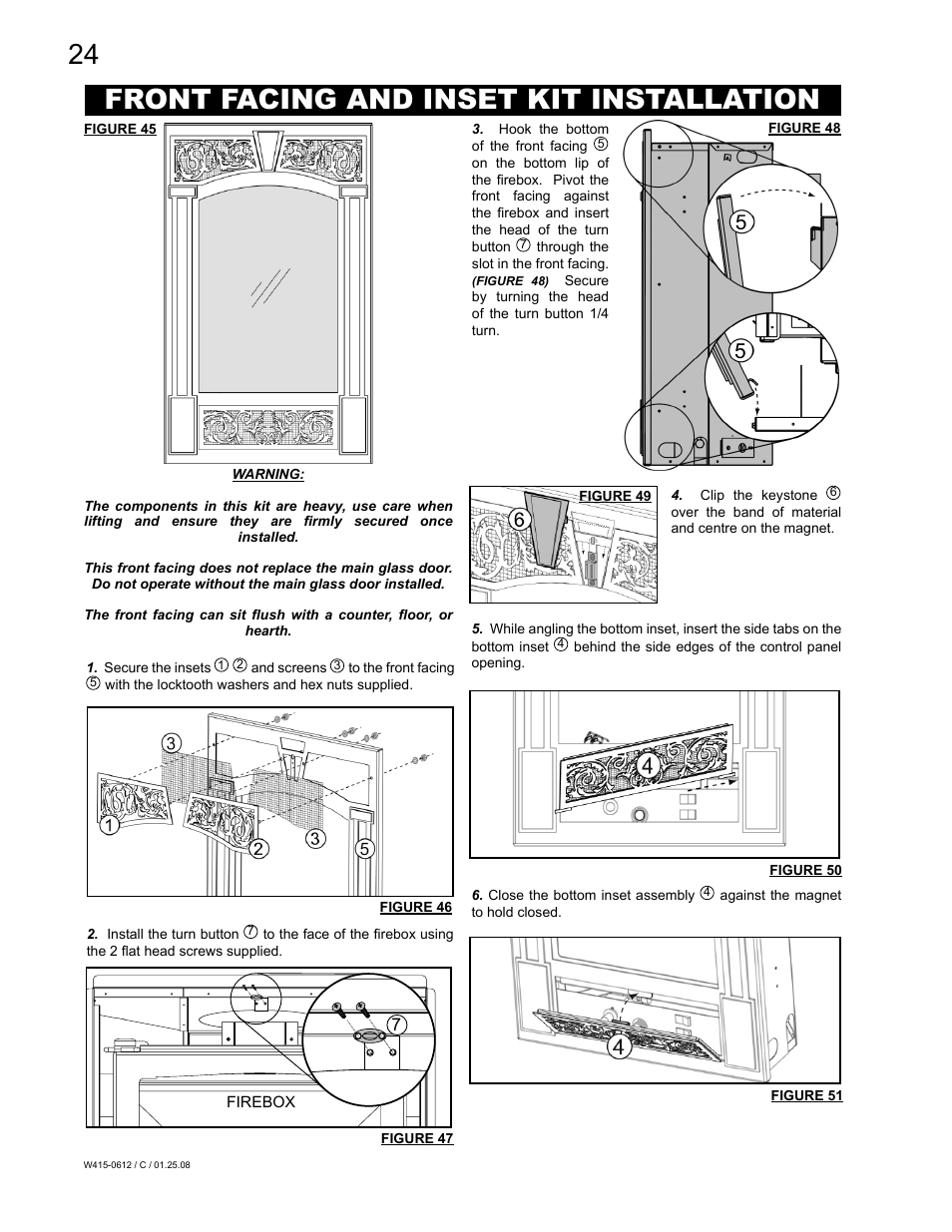 Front facing and inset kit installation | Napoleon Fireplaces Vittoria GD19P User Manual | Page 24 / 36