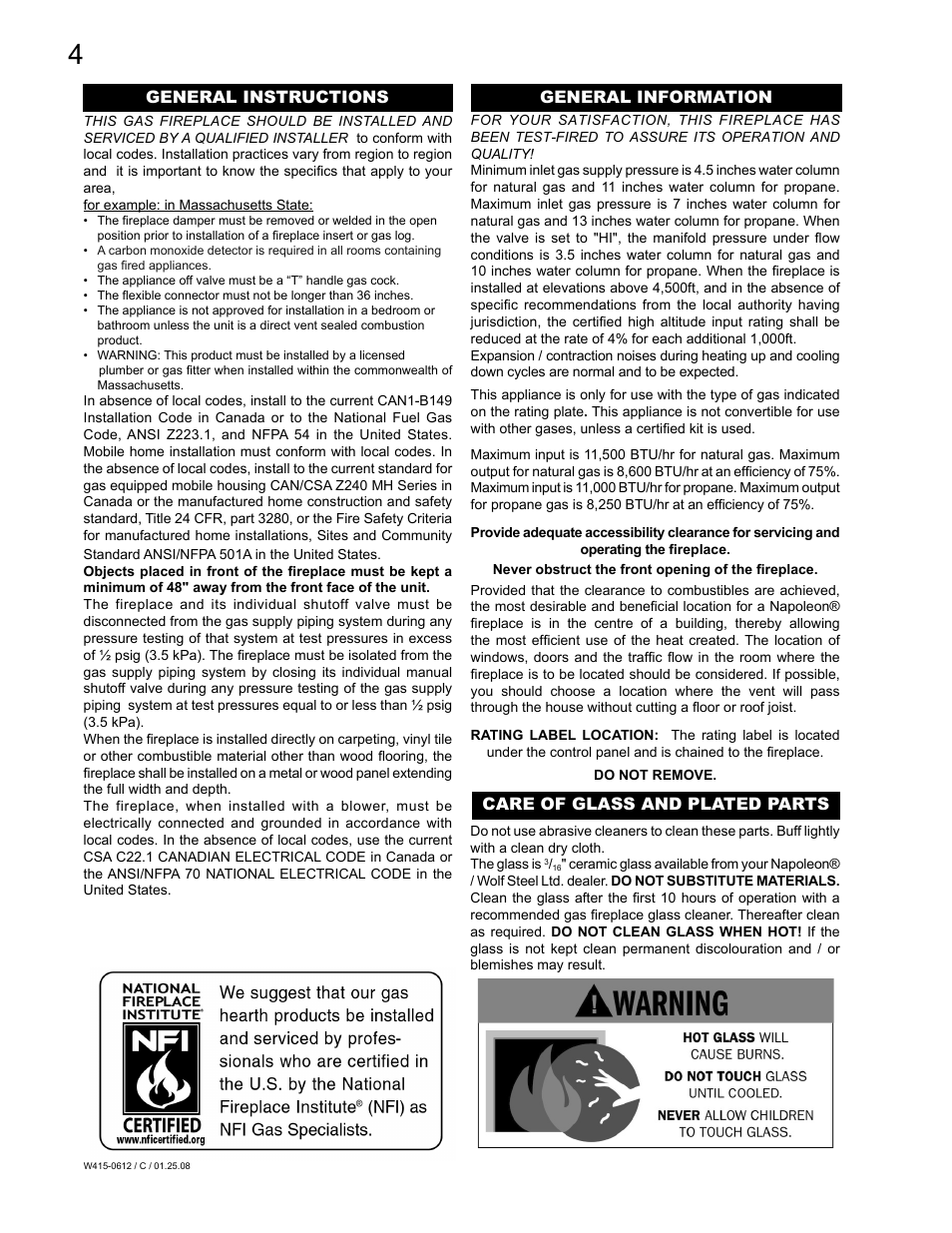 Napoleon Fireplaces Vittoria GD19P User Manual | Page 4 / 36
