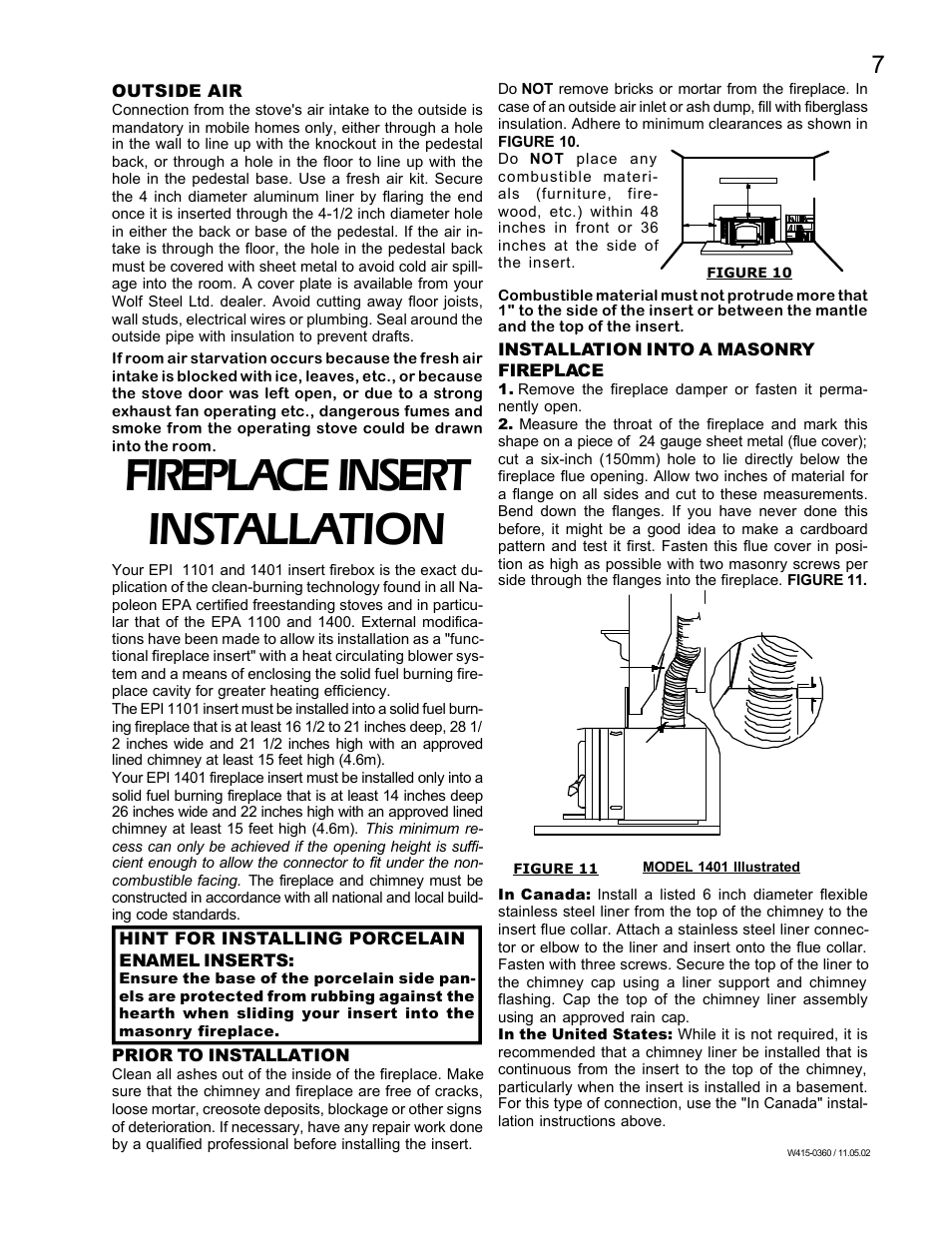 Fireplace insert installation | Napoleon Fireplaces EPI 1101 User Manual | Page 7 / 16